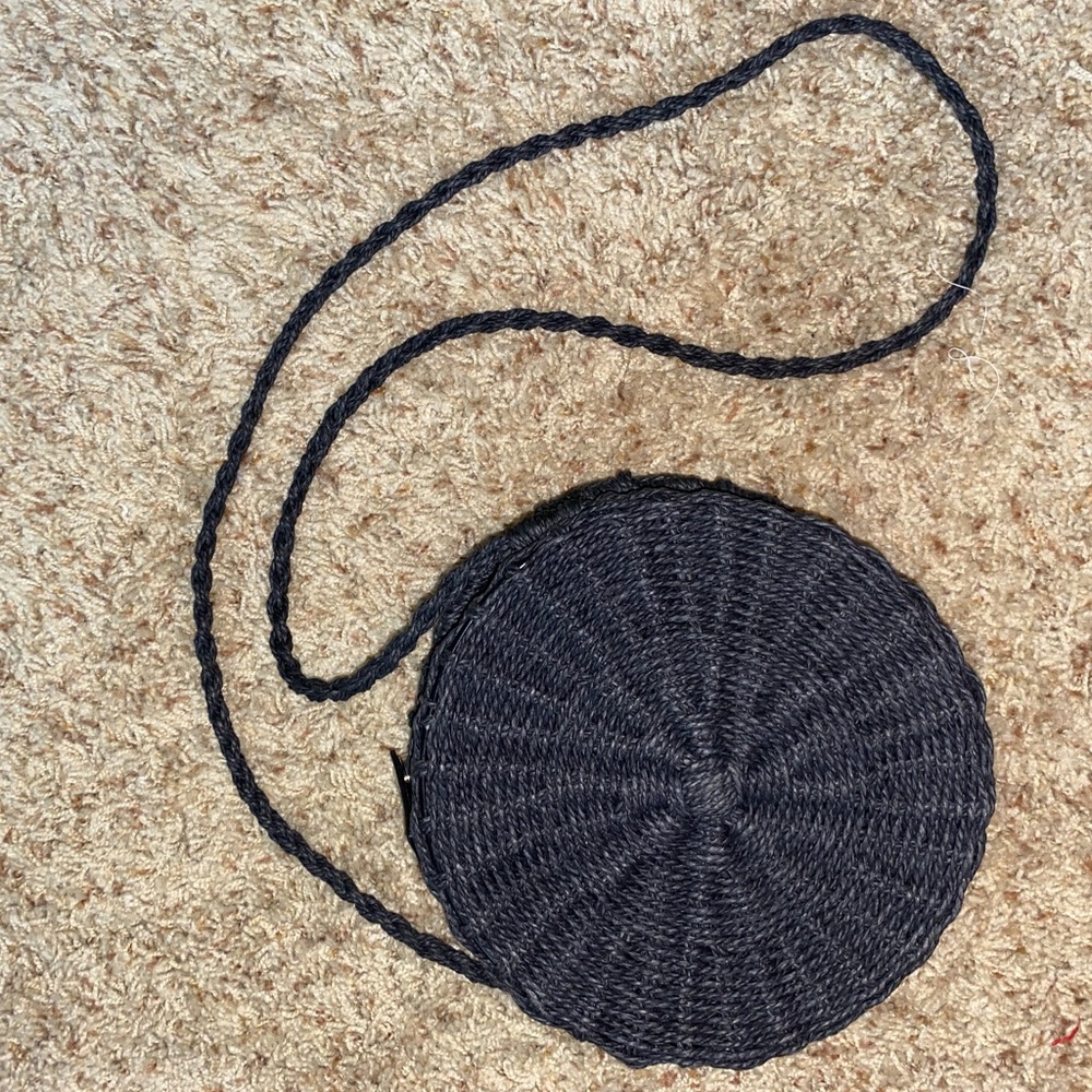 Black Straw Round Bag